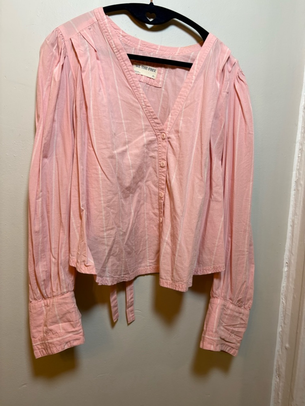 Free People Light Pink V-Neck Button Front Blouse